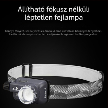 Éjszakai horgász fejlámpa, újratölthető LED, állítható fókusz, fokozatmentes fényerő-szabályozás, fejre rögzítve, 200 m fénysugár, 90 óra üzemidő