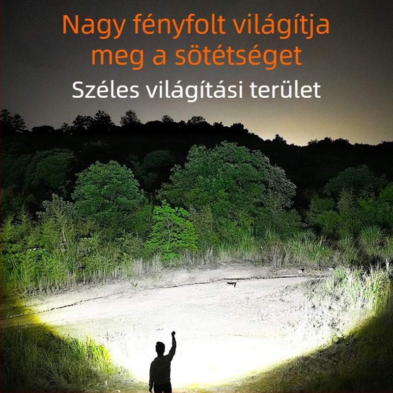 Horgász fejlámpa, újratölthető, 200 m fénysugár, 18 órás üzemidő, vízálló