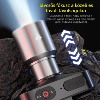 LED-es fejlámpa, újratölthető, vízálló, fénycsóva távolsága 200 m, üzemidő 5 óra