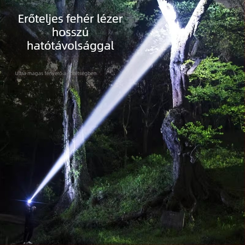 LED-es fejlámpa, újratölthető, vízálló, fénycsóva távolsága 200 m, üzemidő 5 óra
