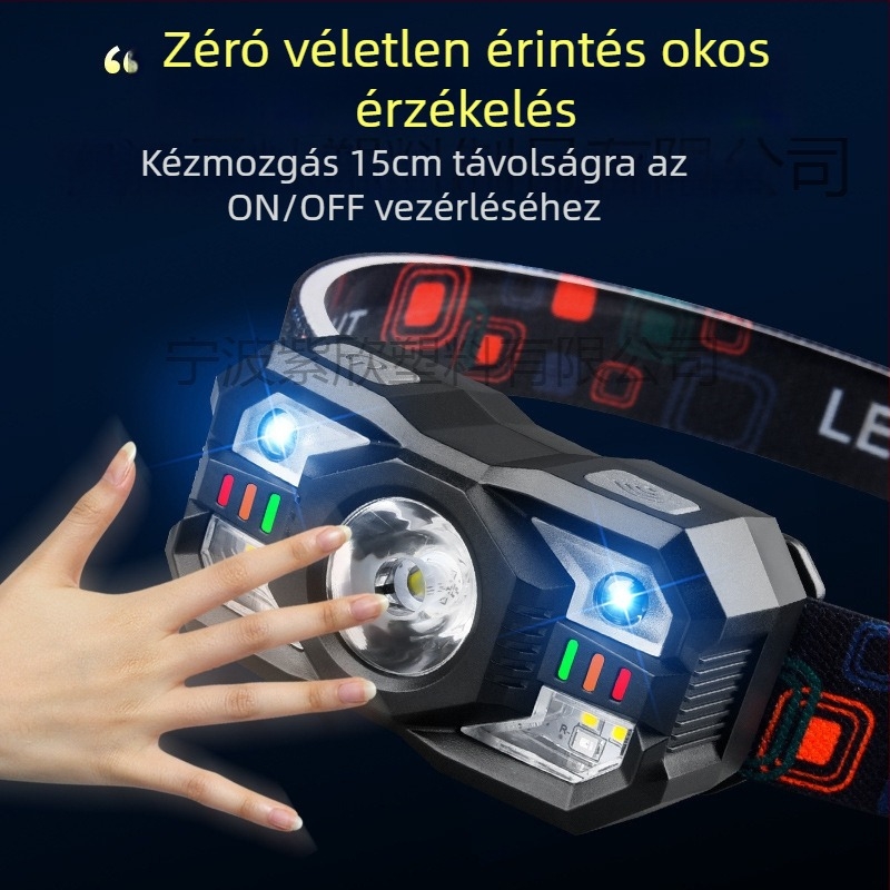 LED fejlámpa – hordozható, újratölthető, 5W, 800 mAh, LED fényforrás, ABS ház, töltő mellékelve, hatótávolság 200–500 m