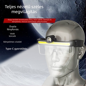 LED fejfény - USB töltés, széles látómező kerékpározáshoz és horgászatához, kézi hajtás (USB töltés; LED fényforrás; kézi hajtás)