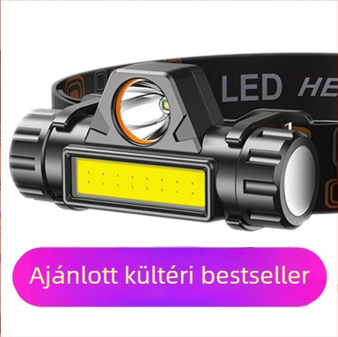 Fejlámpa COB LED-del - mini, újratölthető, vízálló, 10W, 50-100 m hatótávolság