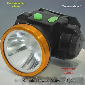 Fejre szerelhető erős fényű fejlámpa, újratölthető horgászathoz, hosszú akkumulátor‑üzemidő, bányászati lámpa és éjszakai horgászat világítása.