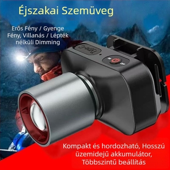 LED fejlámpa, újratölthető, 10W, 1800mAh, alumínium ötvözet, 100–200 m hatótáv