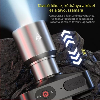 LED fejlámpa, újratölthető, 10W, 1800mAh, alumínium ötvözet, 100–200 m hatótáv