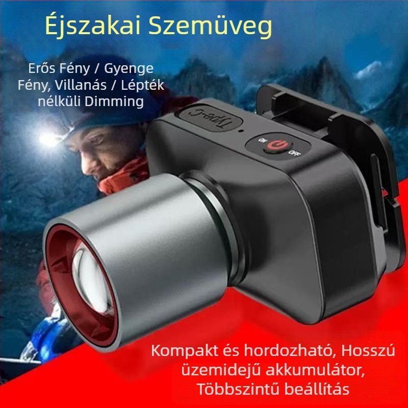LED fejlámpa, újratölthető, 10W, 1800mAh, alumínium ötvözet, 100–200 m hatótáv