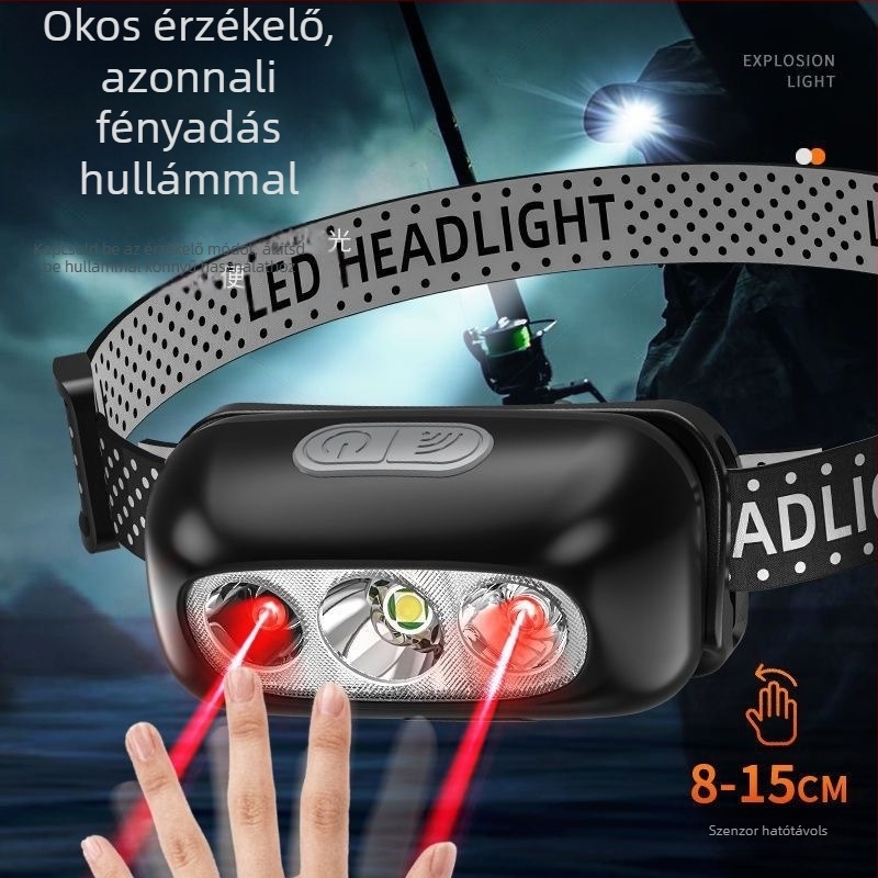 LED fejlámpa horgászathoz, újratölthető, LED világítás, körülbelül 40 g, légáteresztő elasztikus fejpánt
