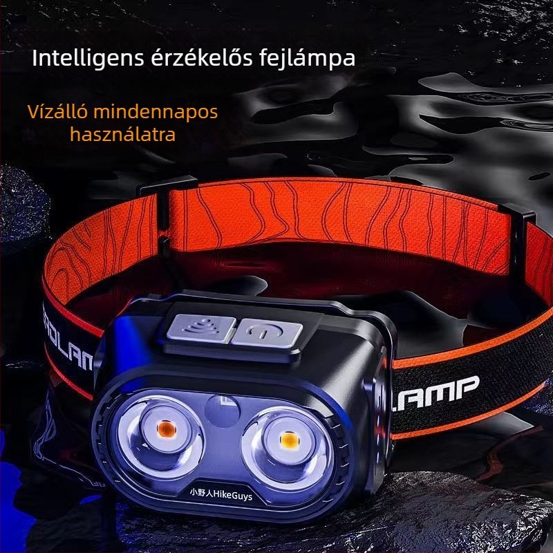 Fejlámpa Ultra‑fényes LED-del, újratölthető, három fényforrás, 5W, 800–1200 mAh