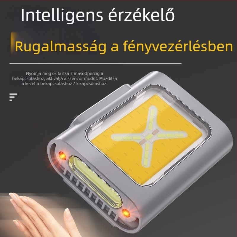 Dinamikus szenzoros sapka-klipszes LED lámpa, újra tölthető, vízálló, 500 mAh akkumulátor, 100–200 m hatótáv