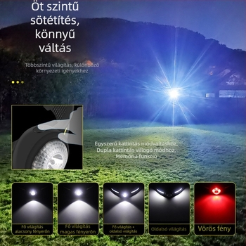 COB fejlámpa kültérre - LED, 10W, 600mAh, vízálló, 100-200 m hatótávolság