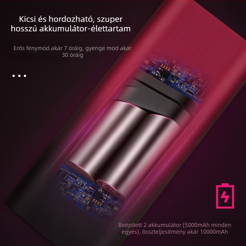 MTB LED első lámpa, 2000 lumen, alumínium ötvözet test, Type-C töltés, 10000 mAh, vízálló