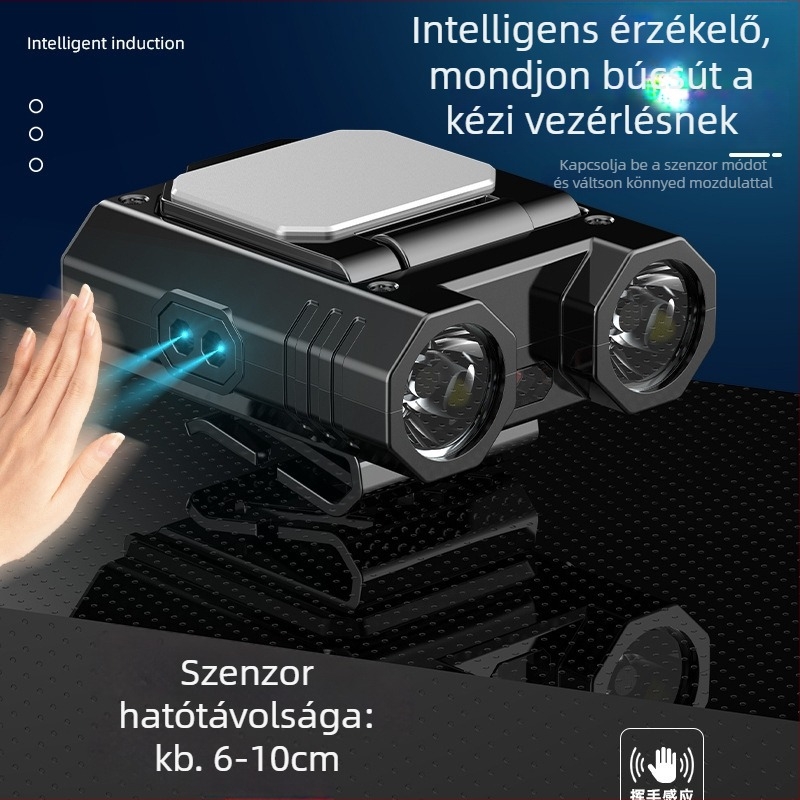 LED sapka klipekhez rögzíthető lámpa – újra tölthető 1400 mAh akkumulátor, USB töltés, 10 W teljesítmény, LED fényforrás, hatótávolság 100–200 m