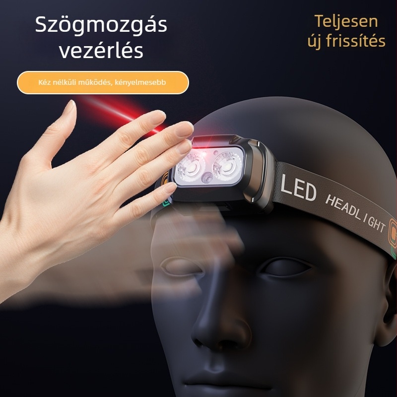 Fejlámpa 2000 mAh Li-ion akkumulátorral, 6W LED, kültéri használatra, éjszakai horgászathoz, max hatótávolság 50–100 m