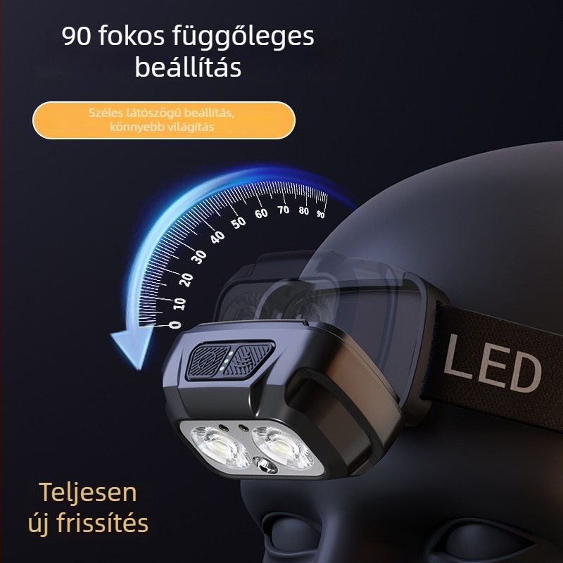 Fejlámpa 2000 mAh Li-ion akkumulátorral, 6W LED, kültéri használatra, éjszakai horgászathoz, max hatótávolság 50–100 m