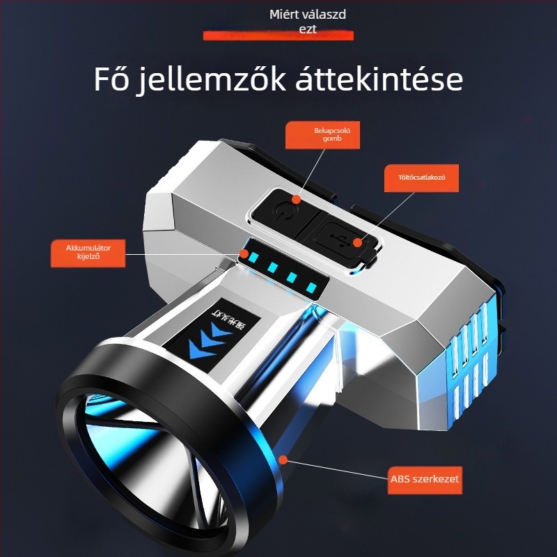 LED fejlámpa USB töltéssel, világítási távolság 200, üzemidő 2-4 óra, tömeg 150 g