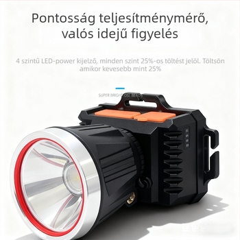 LED fejlámpa, 2400 mAh akkumulátor, 360° forgás, vízálló, fényhatótáv 100–200 m