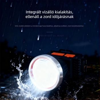 LED fejlámpa, 2400 mAh akkumulátor, 360° forgás, vízálló, fényhatótáv 100–200 m