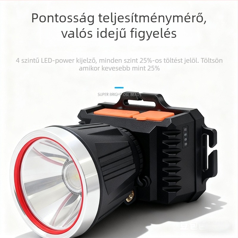 LED fejlámpa, 2400 mAh akkumulátor, 360° forgás, vízálló, fényhatótáv 100–200 m