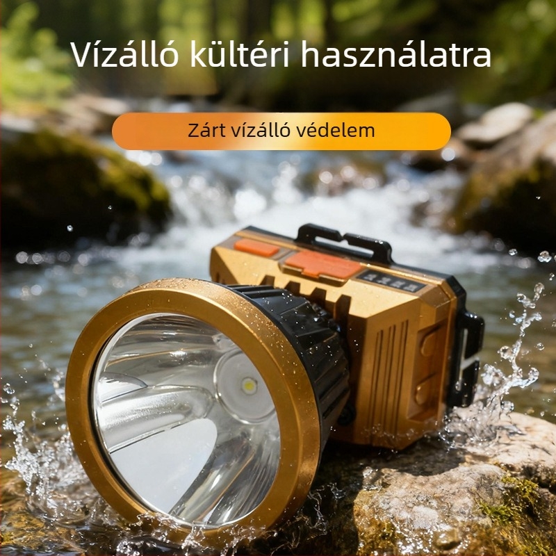 Magas teljesítményű LED fejlámpa, hosszú akkumulátor-üzemidő, rendkívül fényes, 360°-os forgás, vízálló, újratölthető lítium-ion akkumulátor