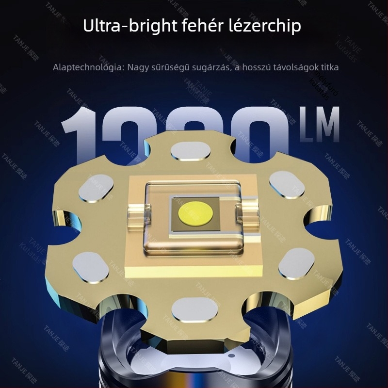 USB-C töltésű, újratölthető LED fejlámpa, 10W, vízálló, 360° forgás, éjszakai horgászatra és kültéri használatra