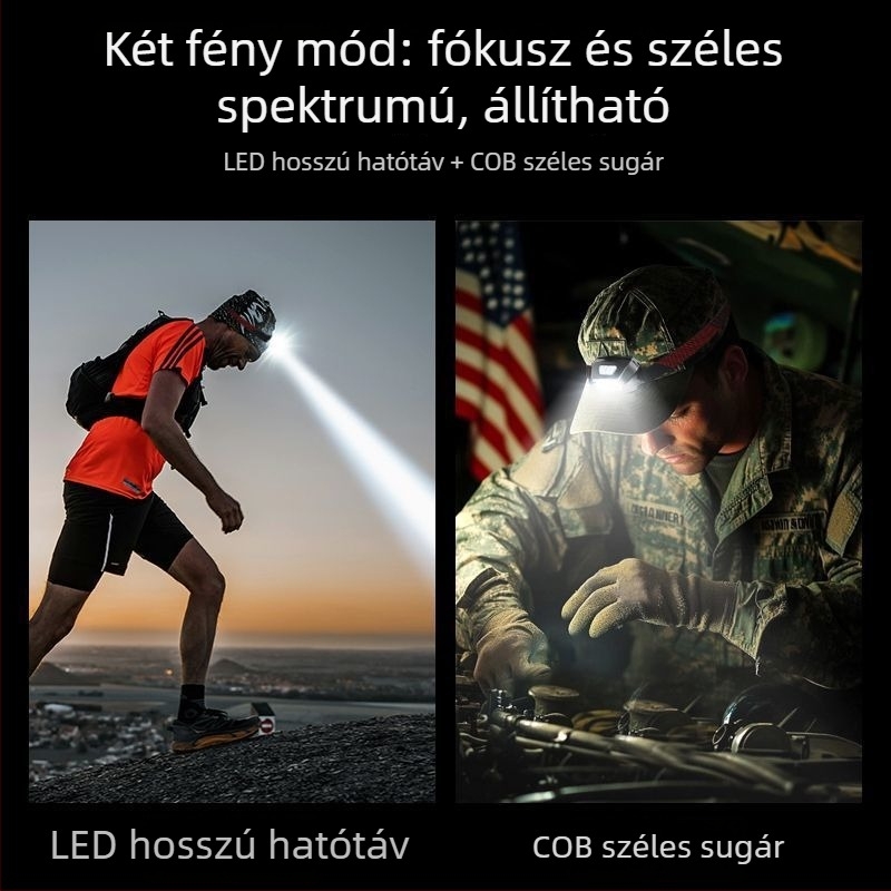 LED fejlámpa, újratölthető, 1200mAh, 5W, 100-200 m hatótávolság