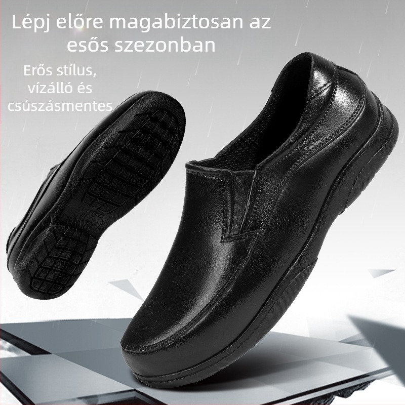 Férfi esőcsizmák, PVC felsőrész és talp, alacsony szár, csúszásmentes és kopásálló, PU talpbetét