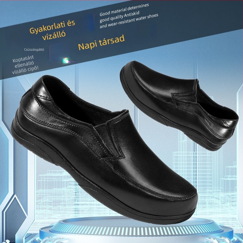 Férfi esőcsizmák, PVC felsőrész és talp, alacsony szár, csúszásmentes és kopásálló, PU talpbetét