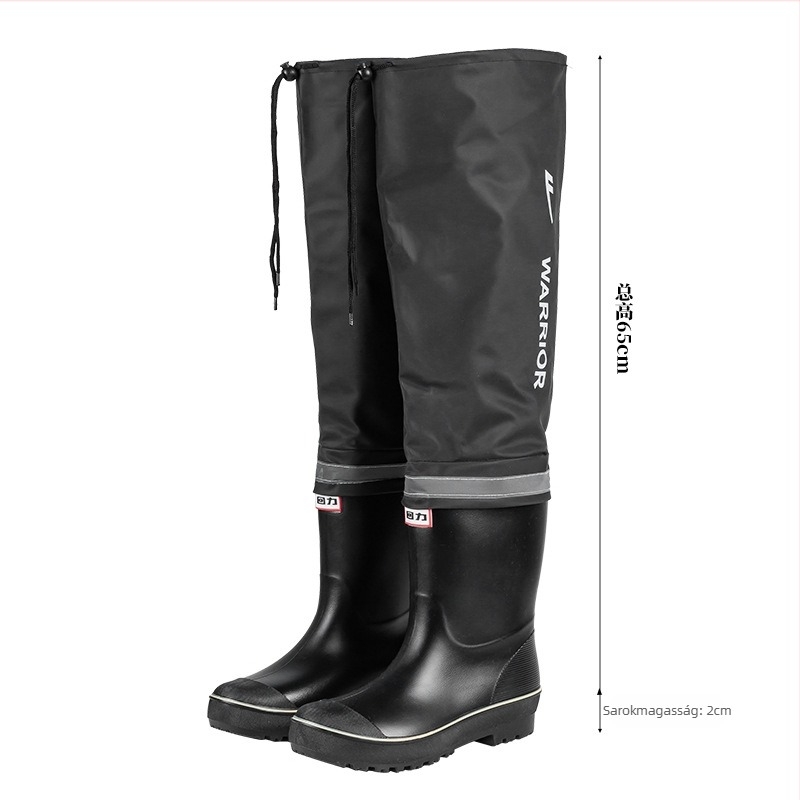 Térd fölötti esőbakancs férfiaknak – vízálló horgász és gázlócipő PVC felsőrésszel, műanyag talppal, csúszásmentes, négy évszakos.