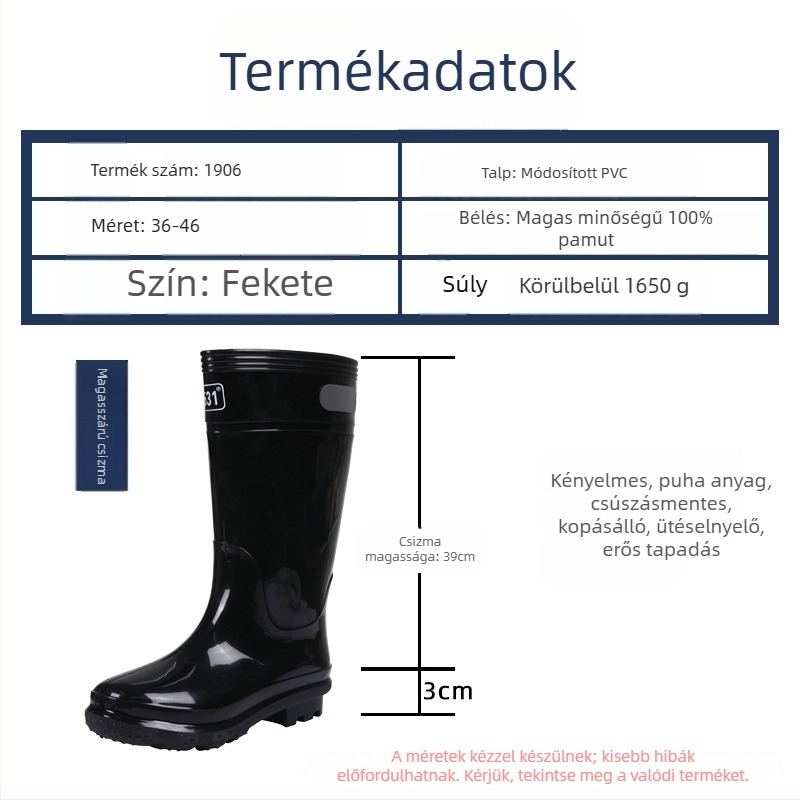 3531 Magas szárú esőcsizmák, műanyag felsőrész, marha ín talp, magas szár, kerek orr, alacsony sark