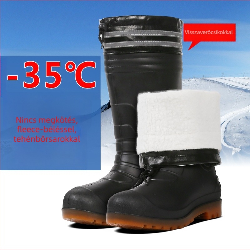 Férfiaknak magas szárú műanyag esőcsizma meleg műanyag bélésével, csúszásmentes talppal, téli munkára