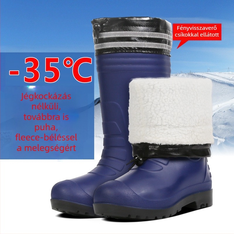Férfiaknak magas szárú műanyag esőcsizma meleg műanyag bélésével, csúszásmentes talppal, téli munkára