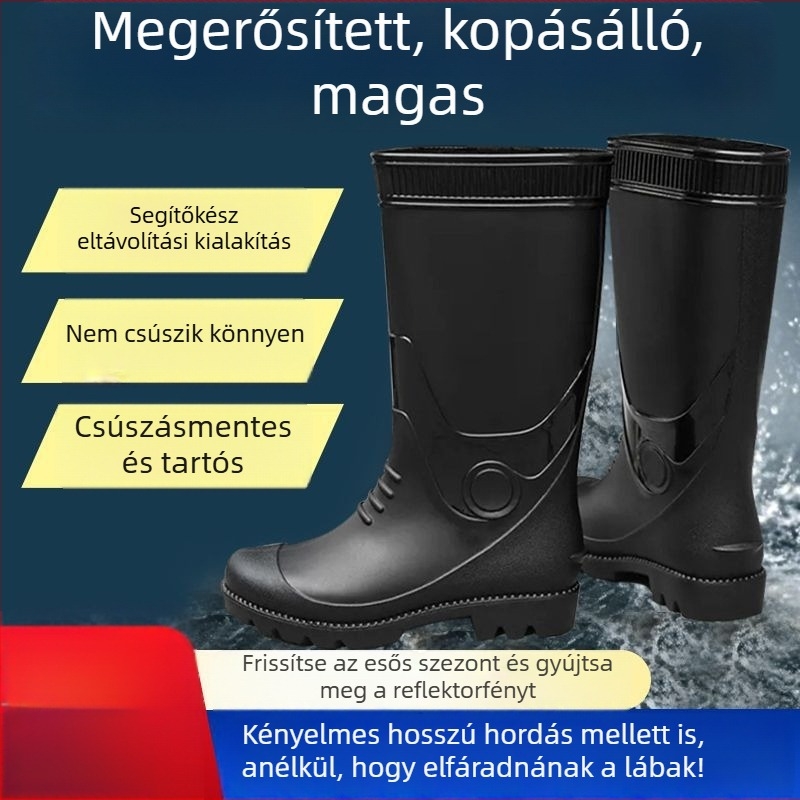 Férfiak magas szárú esőcsizmája – PVC felsőrész, gumírozott talp, vízálló, csúszásmentes