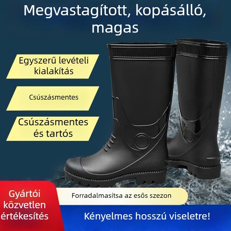 Férfiak magas szárú esőcsizmája – PVC felsőrész, gumírozott talp, vízálló, csúszásmentes