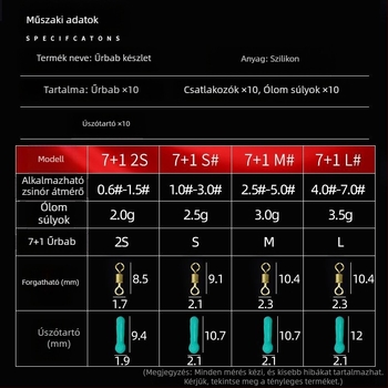 Dobozos 10 darabos szilikon Space Bead készlet horgászathoz, 7+1, 8 alakú gyűrűvel