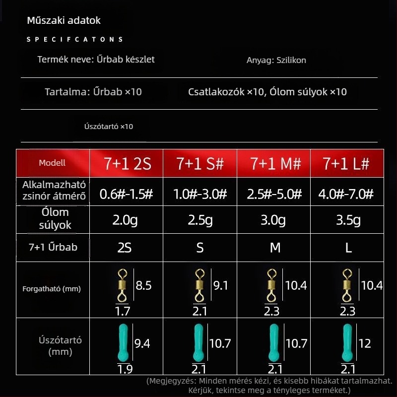Dobozos 10 darabos szilikon Space Bead készlet horgászathoz, 7+1, 8 alakú gyűrűvel