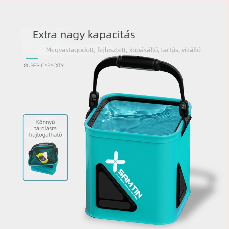 Kötéllel ellátott horgászati vödör, összecsukható, vastag EVA konstrukció (Anyag: EVA, Összecsukható, Kötél, Vastag EVA konstrukció)