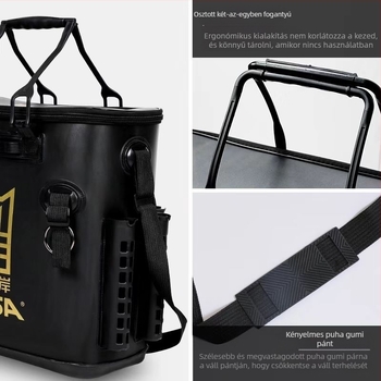 Intelligens horgászvödör beépített bottartóval és vastagabb halsvédővel (Black Pit Ashore márka, beépített bot, vastag halsvédő, multifunkcionális)