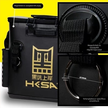 Intelligens horgászvödör beépített bottartóval és vastagabb halsvédővel (Black Pit Ashore márka, beépített bot, vastag halsvédő, multifunkcionális)