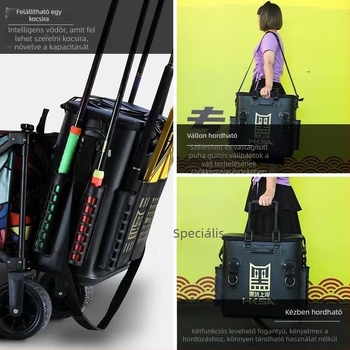 Intelligens horgászvödör beépített bottartóval és vastagabb halsvédővel (Black Pit Ashore márka, beépített bot, vastag halsvédő, multifunkcionális)