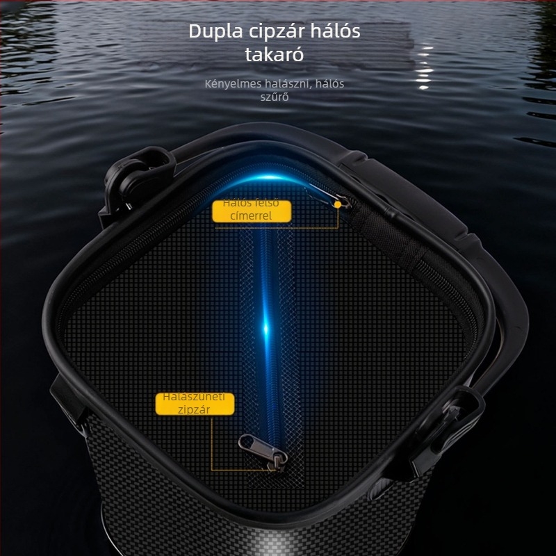 Élő halak számára készült víztároló vödör integrált ugrás elleni hálóval, EVA egy darabban öntött forma, kiemelt dizájn