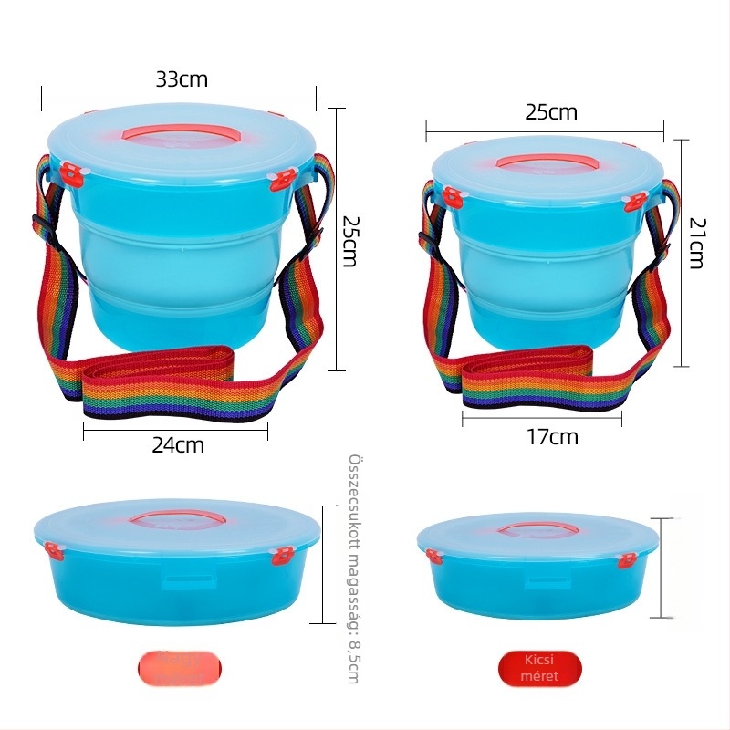 Összecsukható vödör fedéllel, műanyagból, pánttal, élő halak szállítására, csali-medence és autómosásra; licencelt magáncímkével