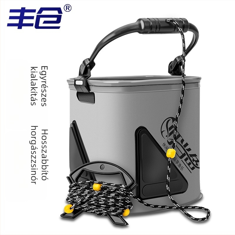 EVA összecsukható horgász vödör fedéllel – megerősített, könnyen hordozható