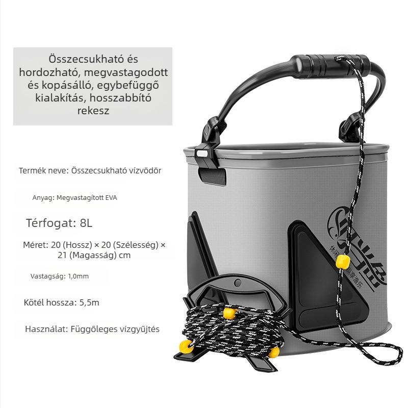 EVA összecsukható horgász vödör fedéllel – megerősített, könnyen hordozható