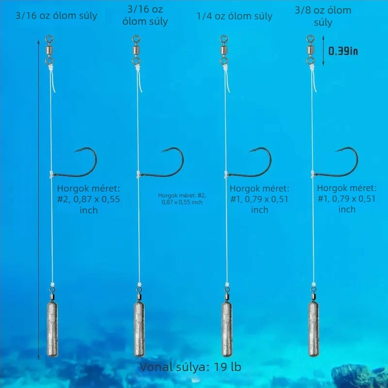 Invertált horgászkészlet basszhoz invertált horoggal és ólom-rozsdamentes acél alkatrészekkel (Eredet: Kína; Anyagok: ólom, rozsdamentes acél)