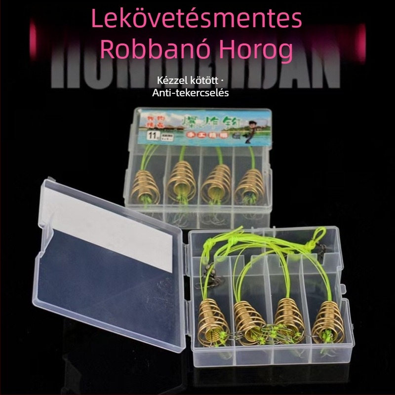 Tengeri horgászathoz készült horogkészlet, négy részes, rugós horogok dobáshoz
