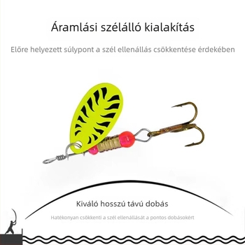 Horgász csali spinnerrel, fém tollas horoggal, 3-9 g, PU anyag