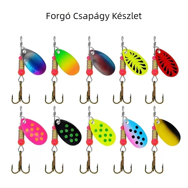 Horgász csali spinnerrel, fém tollas horoggal, 3-9 g, PU anyag