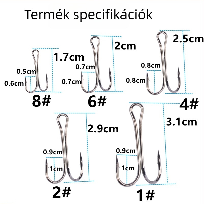 50 darabos horgászkuka-készlet két horoggal, tövises csúccsal, folyókra, tavakra, tározókra és patakokra