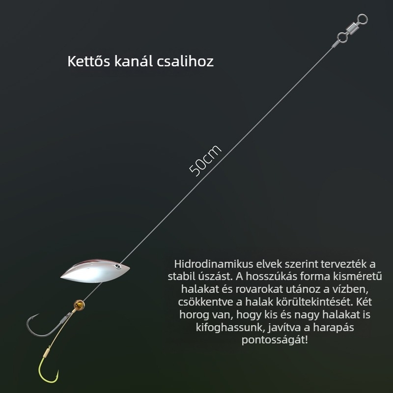 Két horoggal rendelkező horgászkészlet csillogó csalikkal